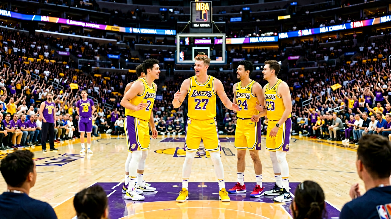 NBA湖人比赛现场,球迷讨论比赛走势