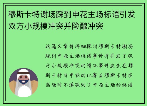 穆斯卡特谢场踩到申花主场标语引发双方小规模冲突并险酿冲突